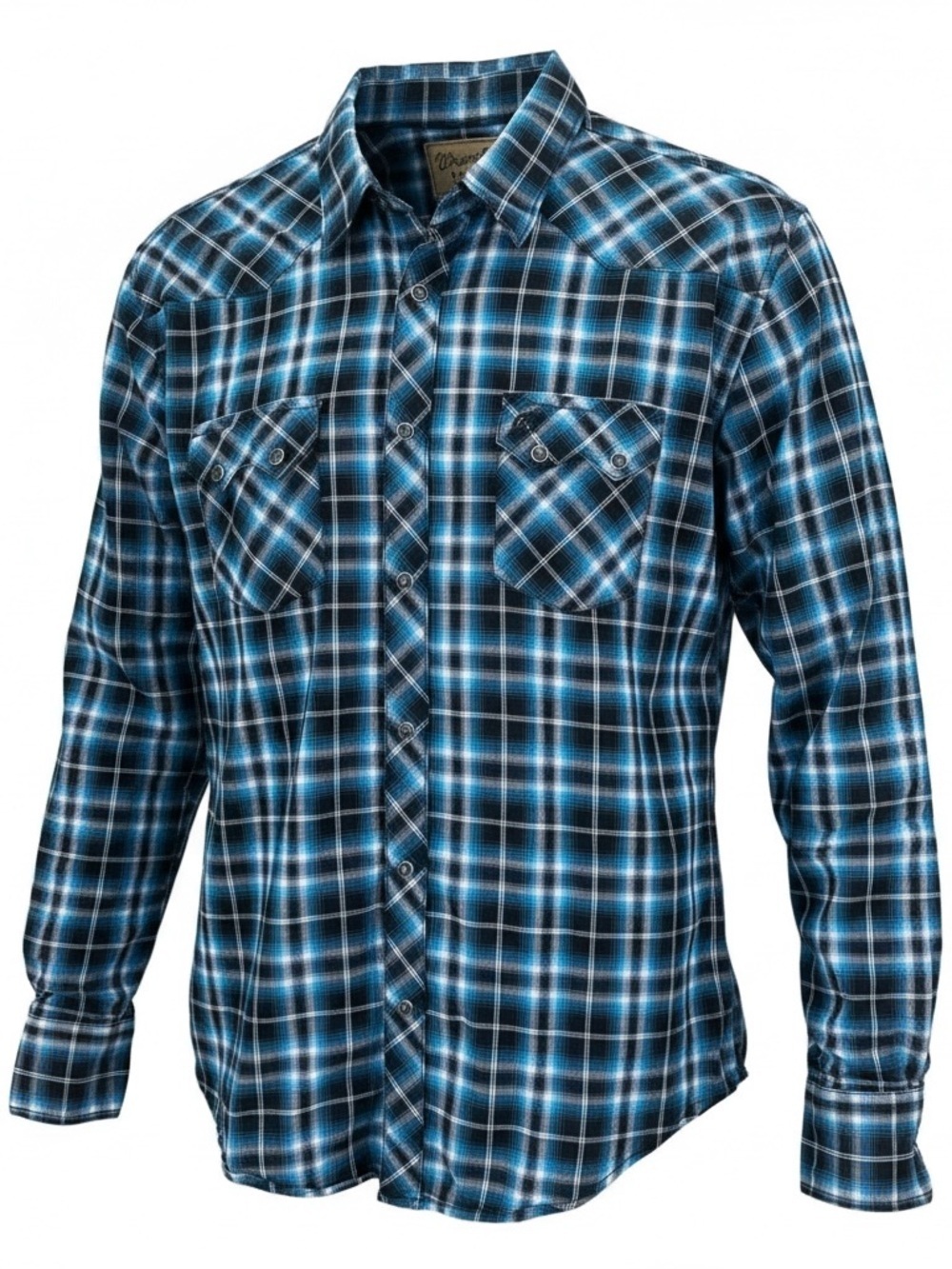 Wrangler Retro Western Rodeo Shirt Pearl Snap Blue Plaid Size XXL